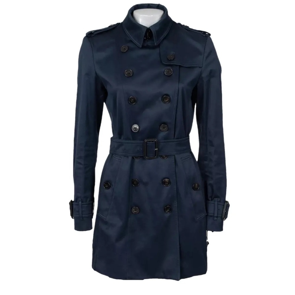 Jaeger Navy Blue Belted Cotton blend Short Trench Coat, 14 (UK 16)